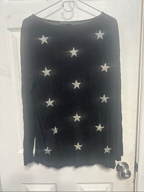 INC International Concepts Black Midi Skirt with Silver Star Embellishments